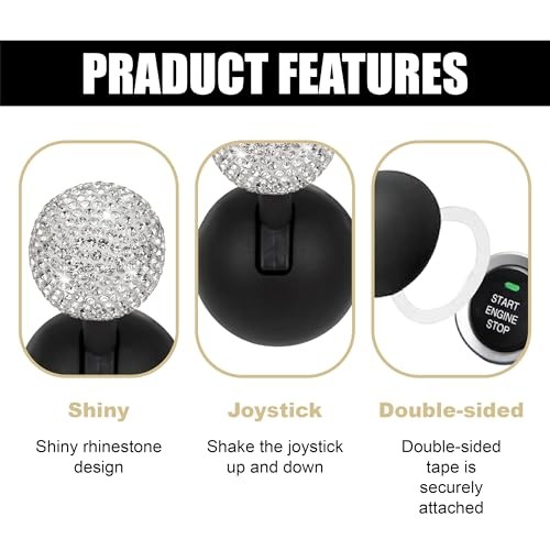 Bling Car Push Starter Button Cover, Rhinestone Auto Engine Joystick White