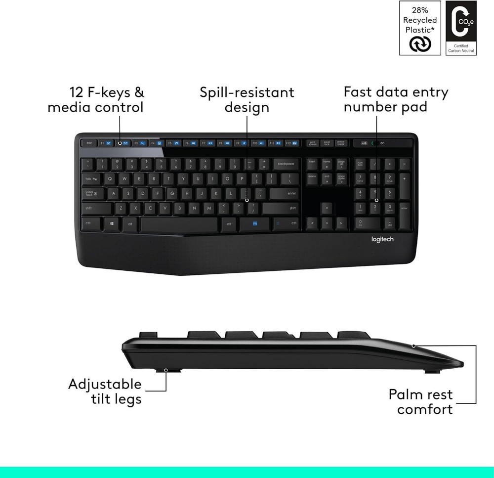 Logitech MK345 Wireless Combo Full-Sized Keyboard Mouse (Spanish Layout)