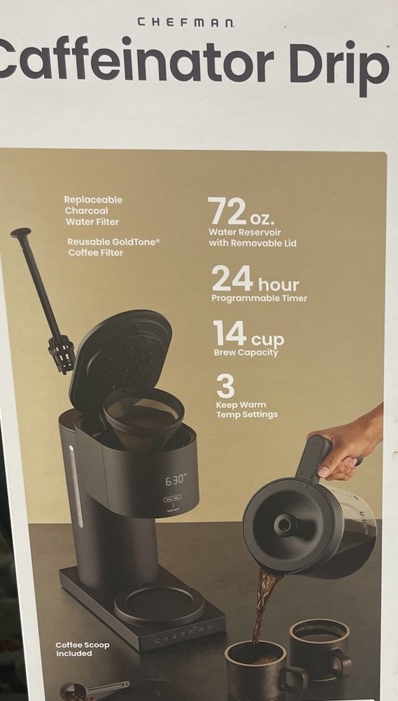 Brand New Chefman Caffeinator Drip Coffee Maker Programmable 1-14 Cups Black