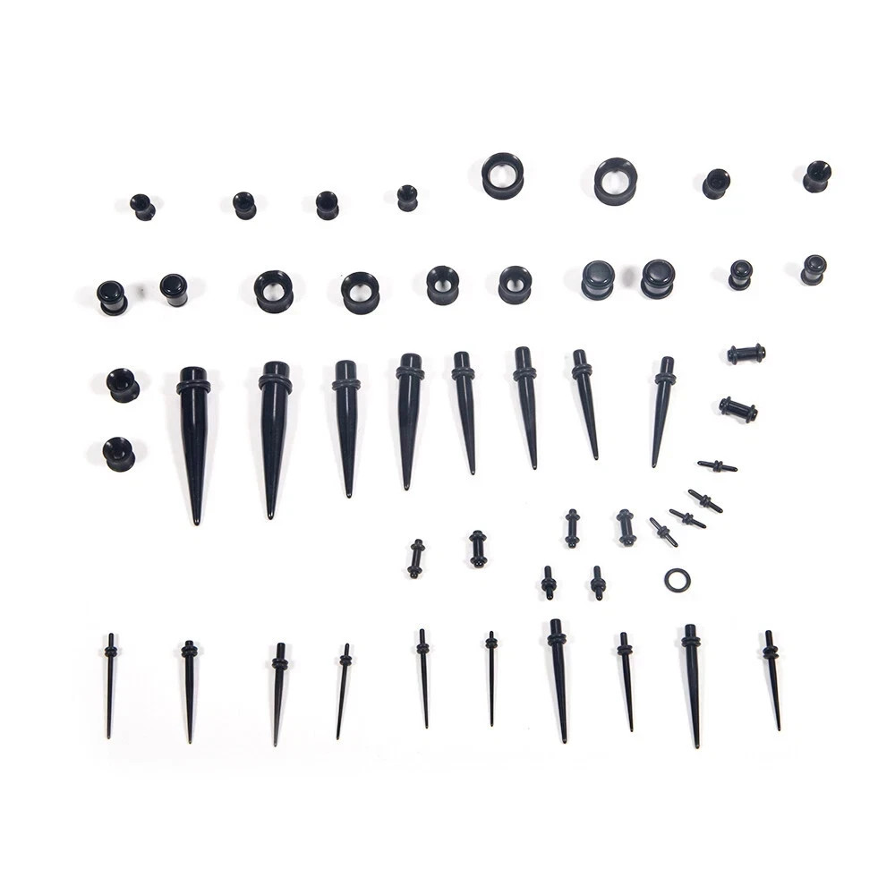 50pcs Ear Stretching Kit 14G-00G Taper Ear Gauges Plugs Tunnels Expander Set