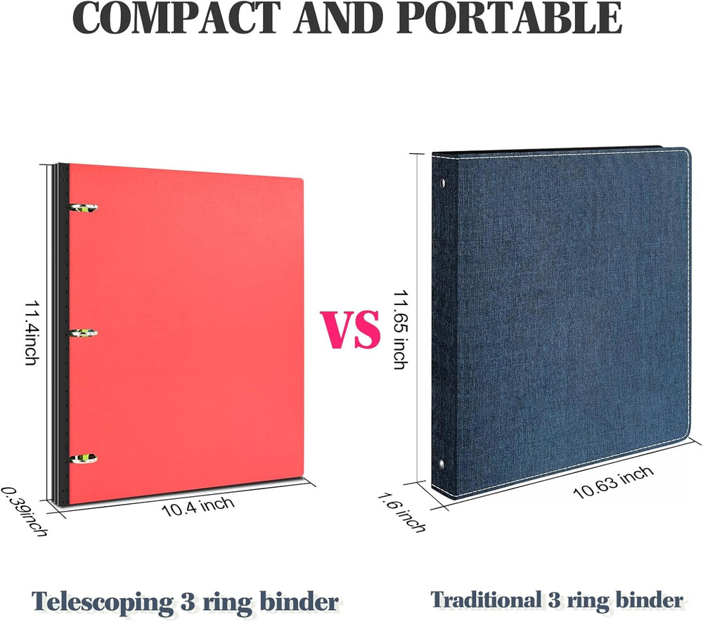 Telescoping 3 Ring Binder - 4PCS, Portable Plastic 3 Ring Binder with Telescopin