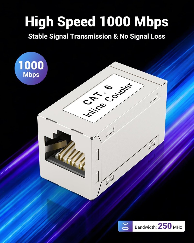 VCELINK RJ45 Coupler Shielded, Ethernet Cable Extender CAT6 1P, Silver