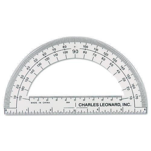 Charles Leonard Open Center Protractor, Plastic, 6" Ruler Edge, Clear, 3/Pack