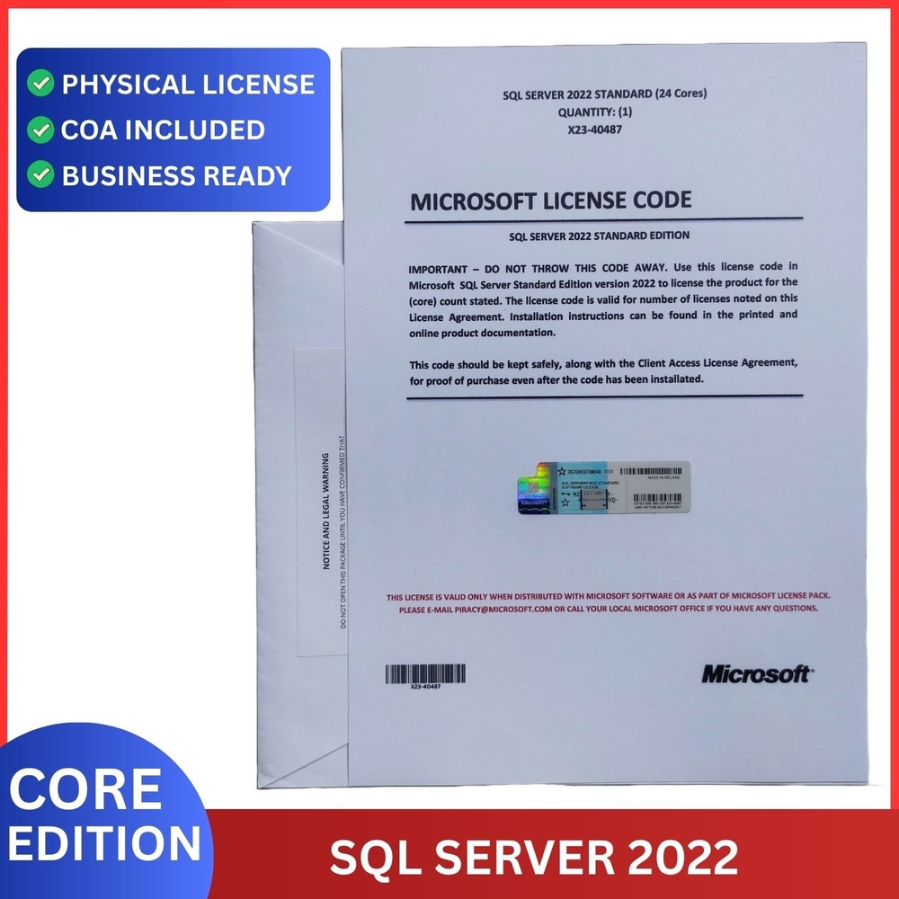 Microsoft SQL Server 2022 Standard ✔ Business Ready License | Genuine COA