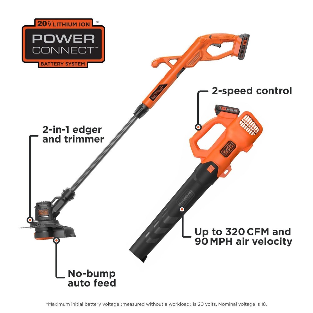 BLACK+DECKER 20V Max*Axial Leaf Blower And String Trimmer Combo Kit - BCK279D2