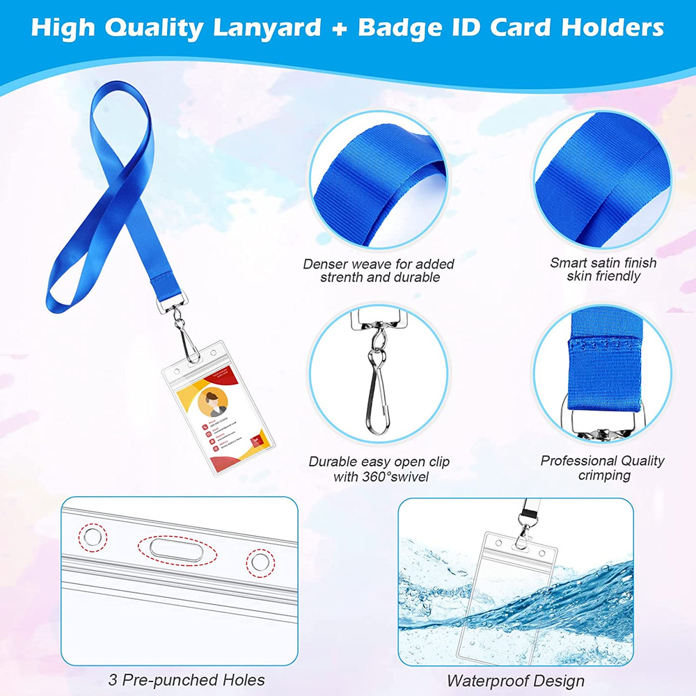 8 Pack Waterproof ID Card Holder Lanyards in Assorted Colors