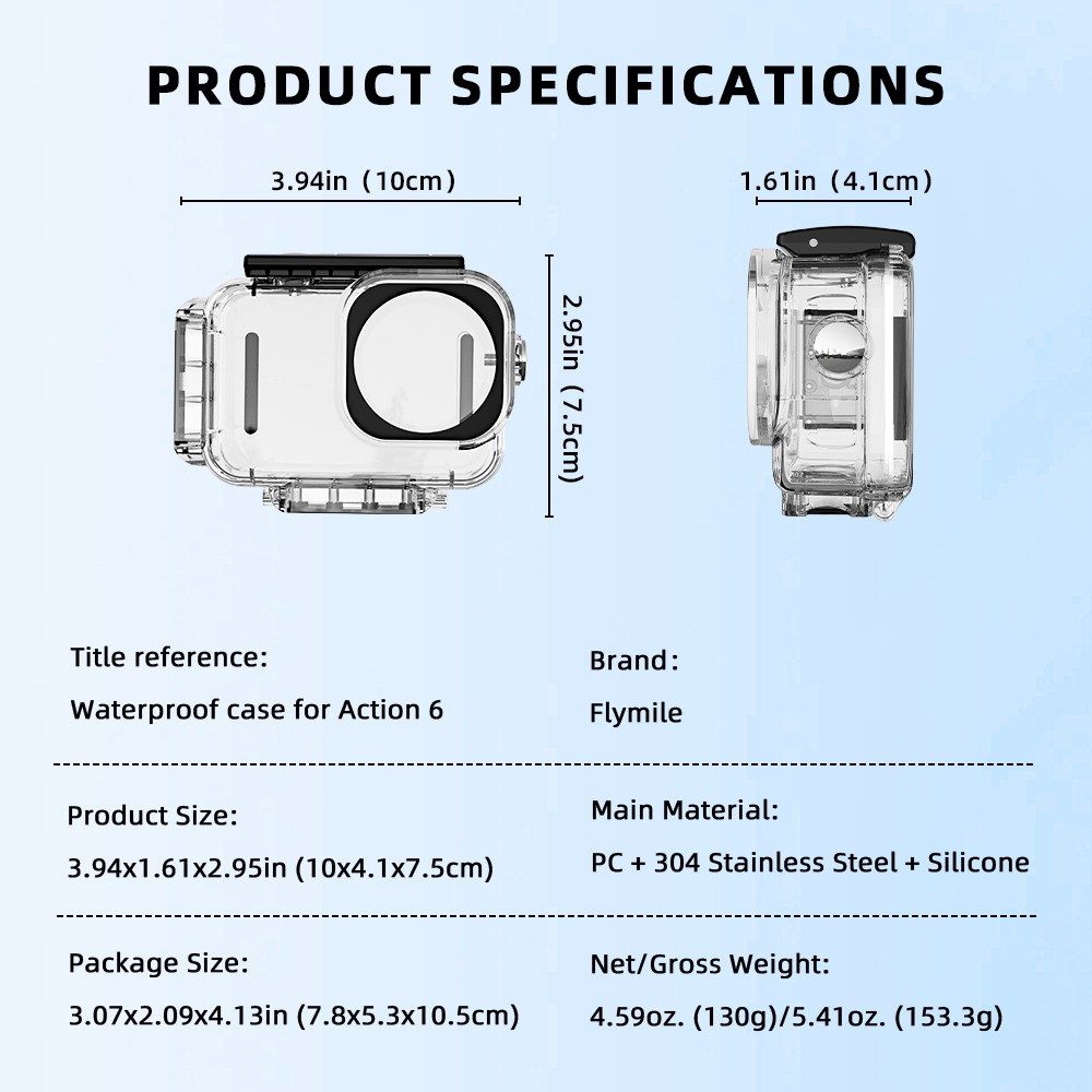60M/196FT Underwater Waterproof Case For DJI OSMO Action6 Camera Invisible Shell