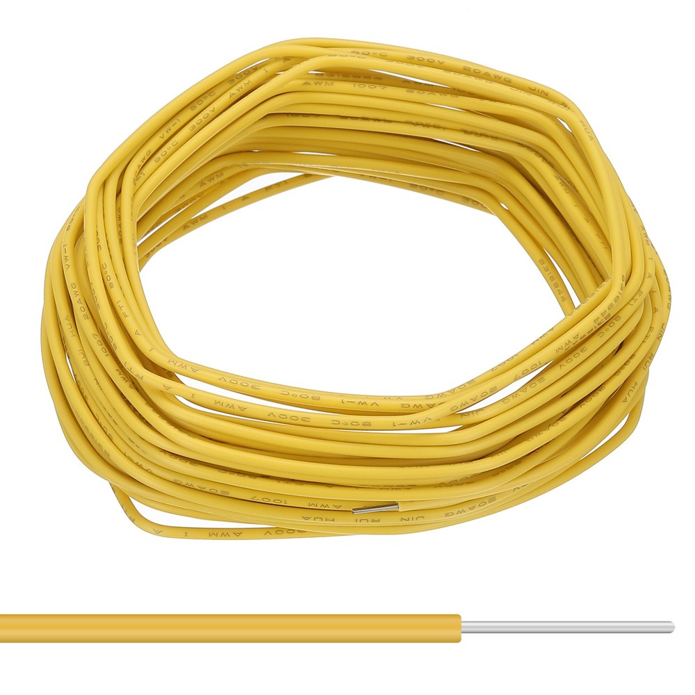 24AWG Solid Electric Wire, 49Ft Hook Up Tinned Copper Wire, Yellow