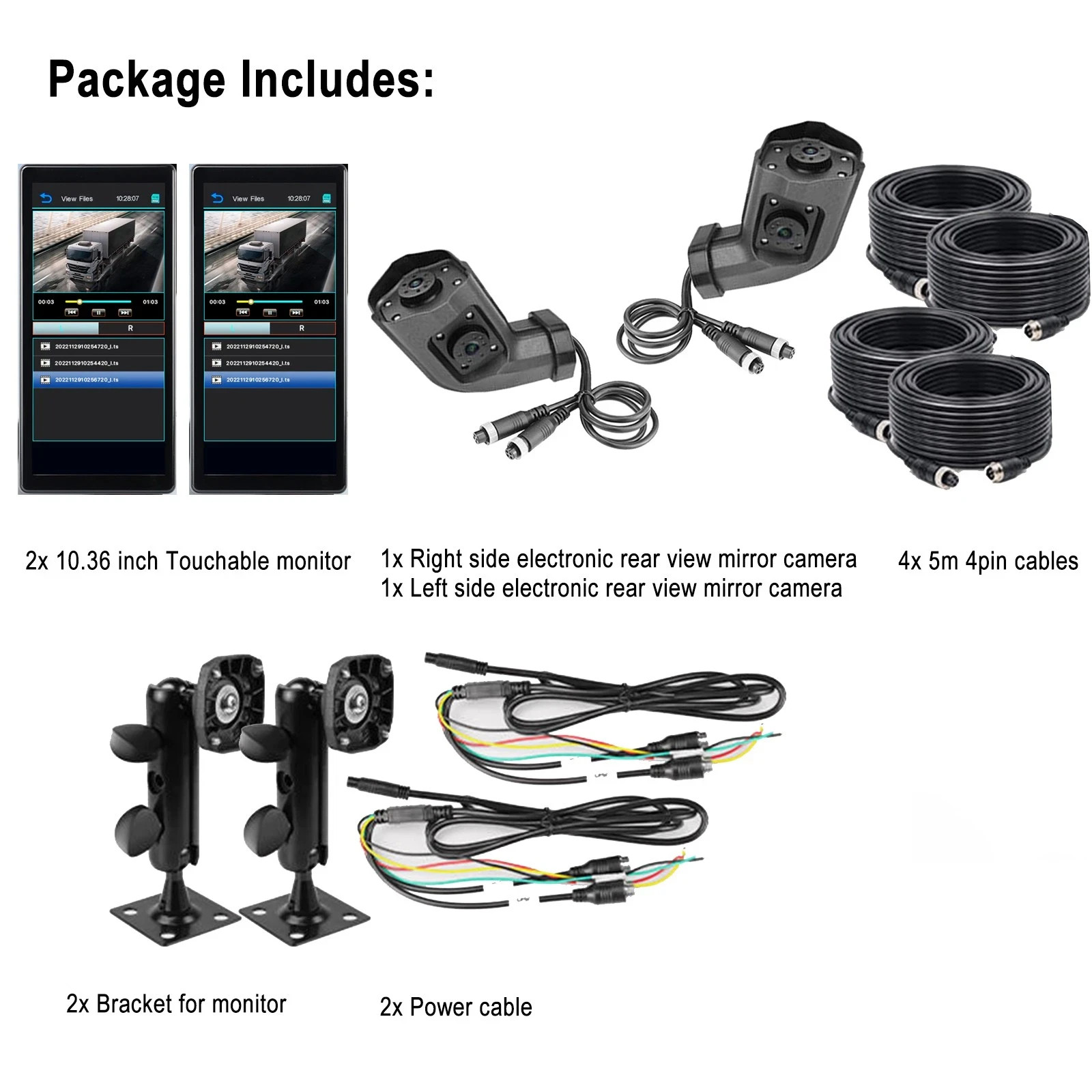 2ch 10.36" Monitor R L Side Electronic Rear View Mirror Camera truck/trailer/bus