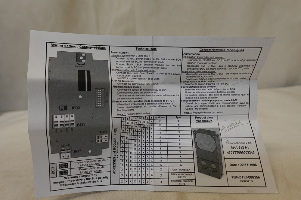 Otis Elevator - Amplitech - Elevator Car Module Intercom - AAA512A1 ~ NOS