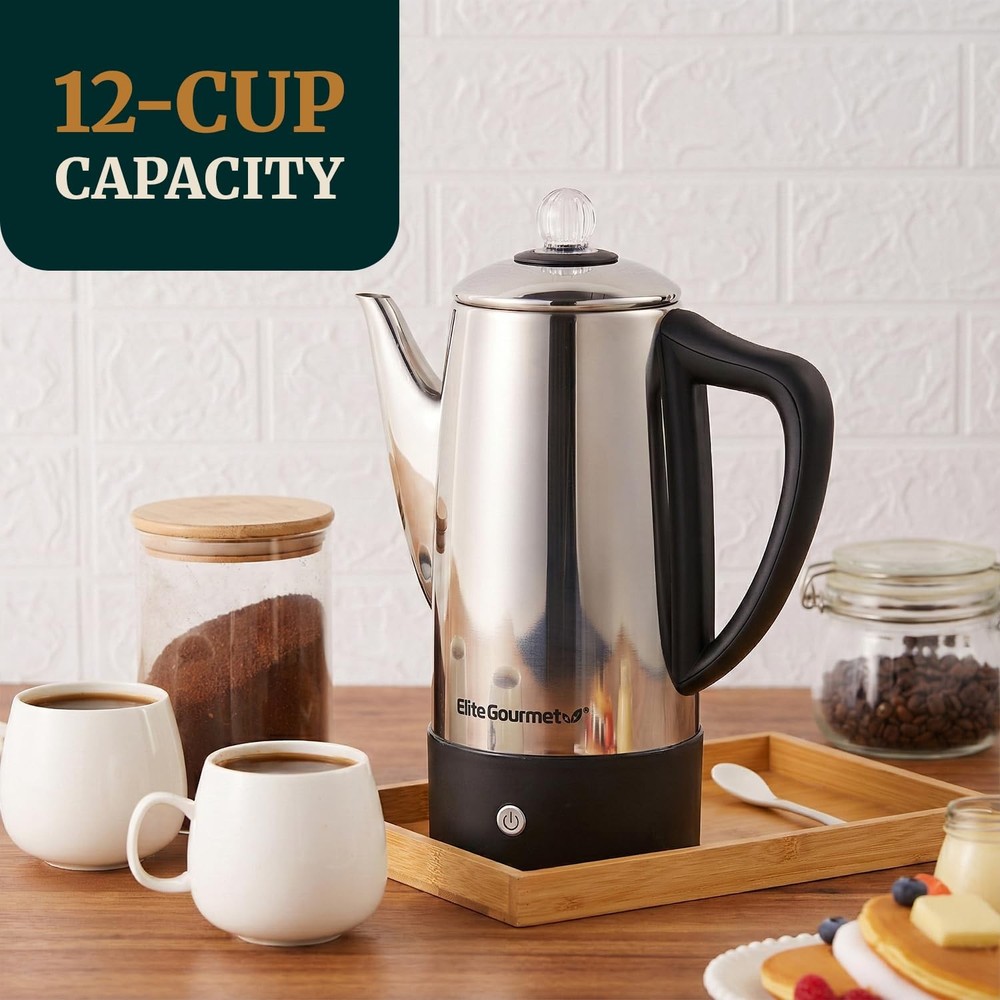 EC812 Electric 12-Cup Coffee Percolator with Keep Warm, Clear Brew Progress K...
