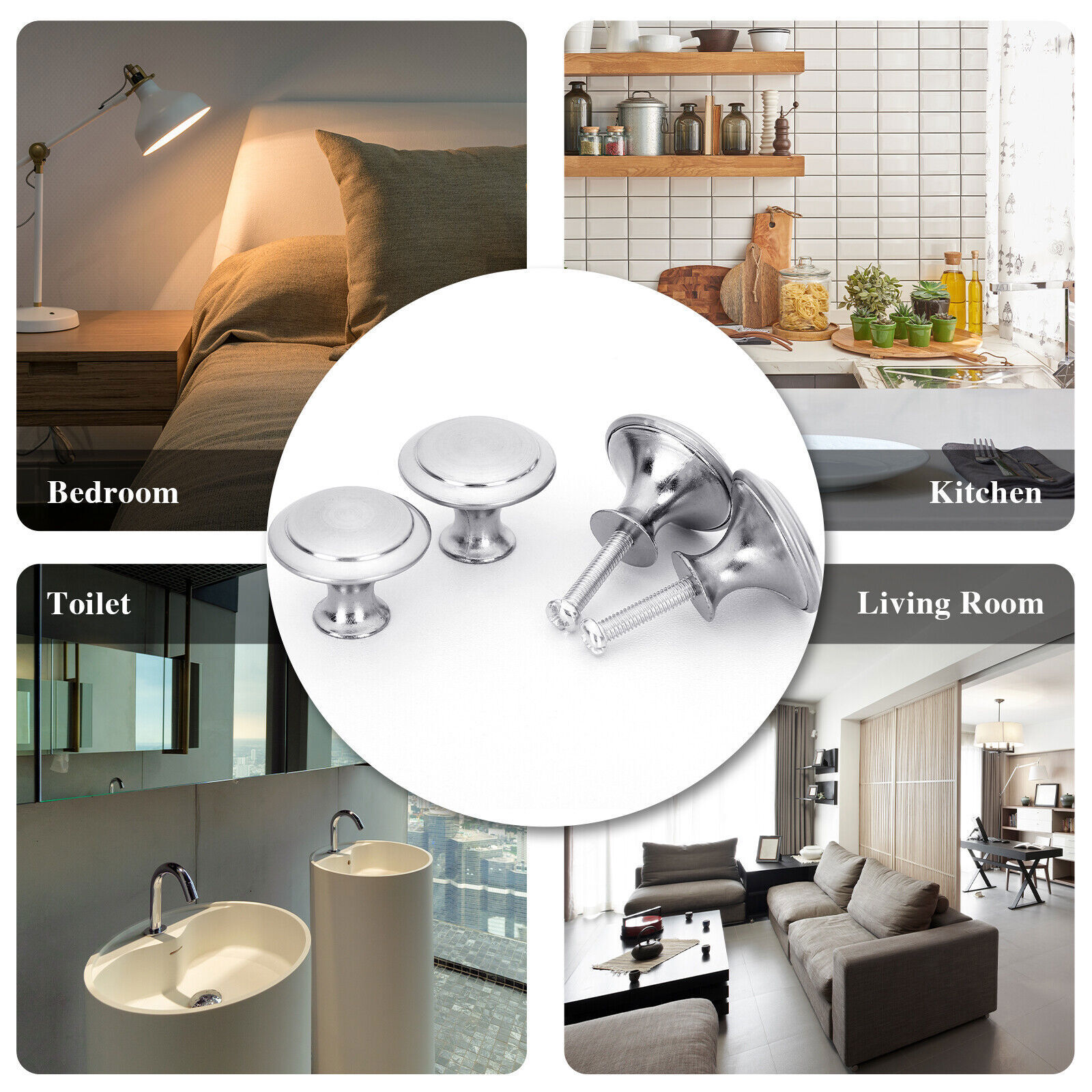 Brushed Nickel Kitchen Cabinet Door Knobs Dresser Drawer Round Pull Handles Lot