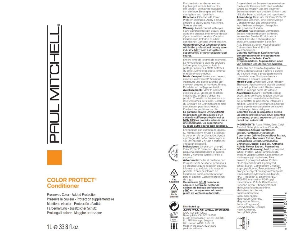 Paul Mitchell Color Protect Shampoo & Conditioner Duo 33.8oz Liter Set