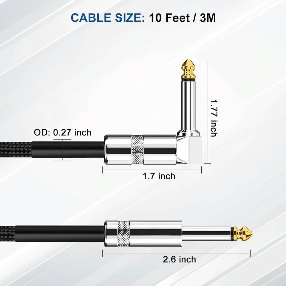 Aqdocvf Guitar Cable 10ft Right Angle to Straight Black