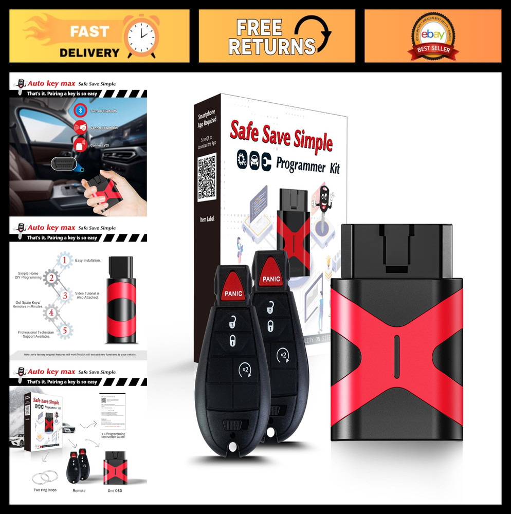 2 Programmable Key Fobs & DIY Programmer Kit for 2008-2012 Dodge RAM/Charger