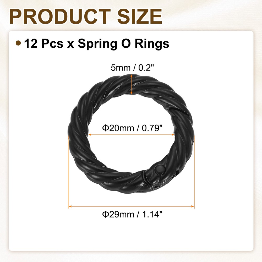 12pcs Spring O Rings 3/4" Round Trigger Metal Snap Hook Key Ring Black