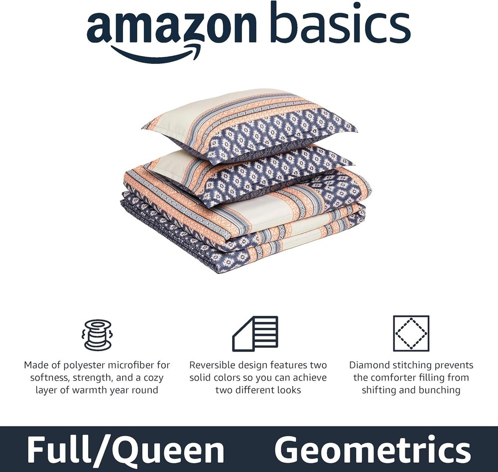 Lightweight Microfiber 3-Piece Comforter Set in Chic Geometrics - Full/Queen