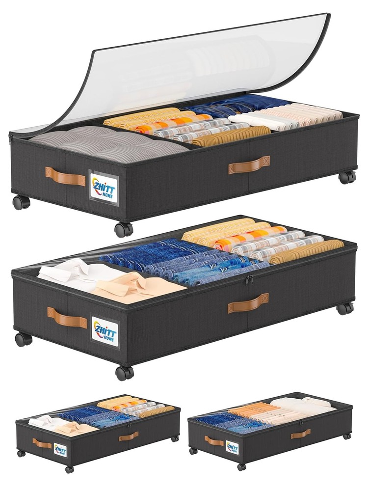 2Pack Under Bed Storage with Wheels, 58L XXL Under Bed Shoe Storage Container...