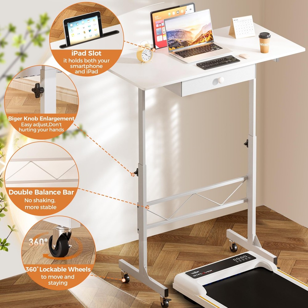 Small Standing Desk Adjustable Height Small Computer Desk Mobile Portable Rol...