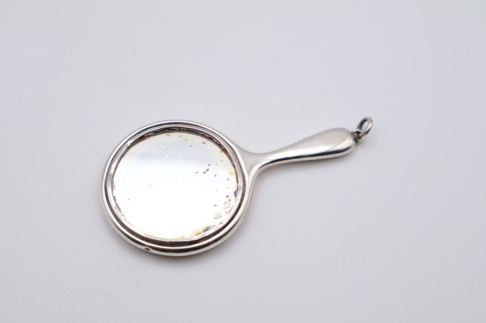 Antique Sterling Silver Chatelain Mirror Pendant Birmingham 1912