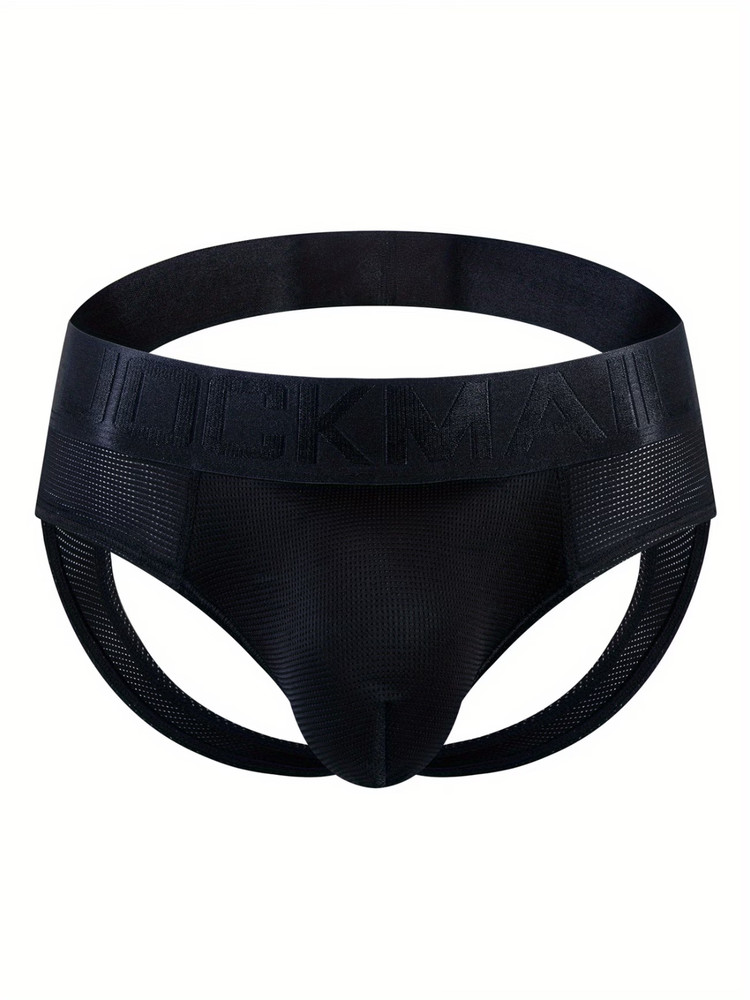 JOCKMAIL Black Micro-Mesh Jockstrap Jock-Brief w/ Contoured Pouch. Large 36"