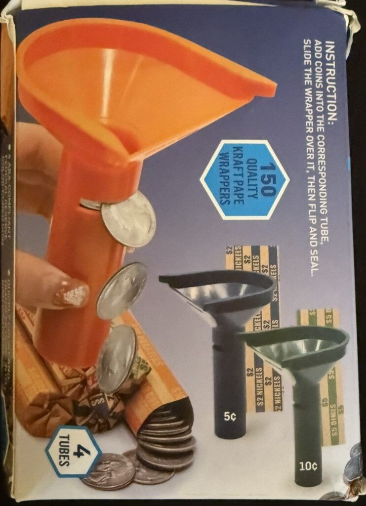 Color Coded Coin Counting Tubes Set From PM Company