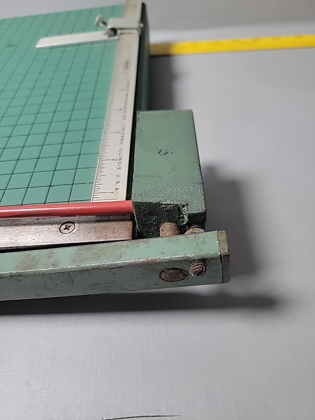 Vintage 13" Premier Brand Guillotine Paper Cutter. Manuf by Photo Materials Co.