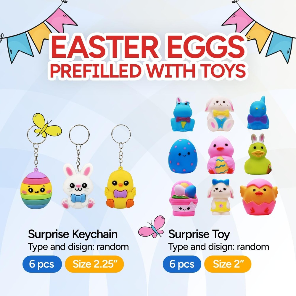 Easter Eggs for Easter Basket Stuffers - 12 Prefilled Easter Eggs with Toys -...