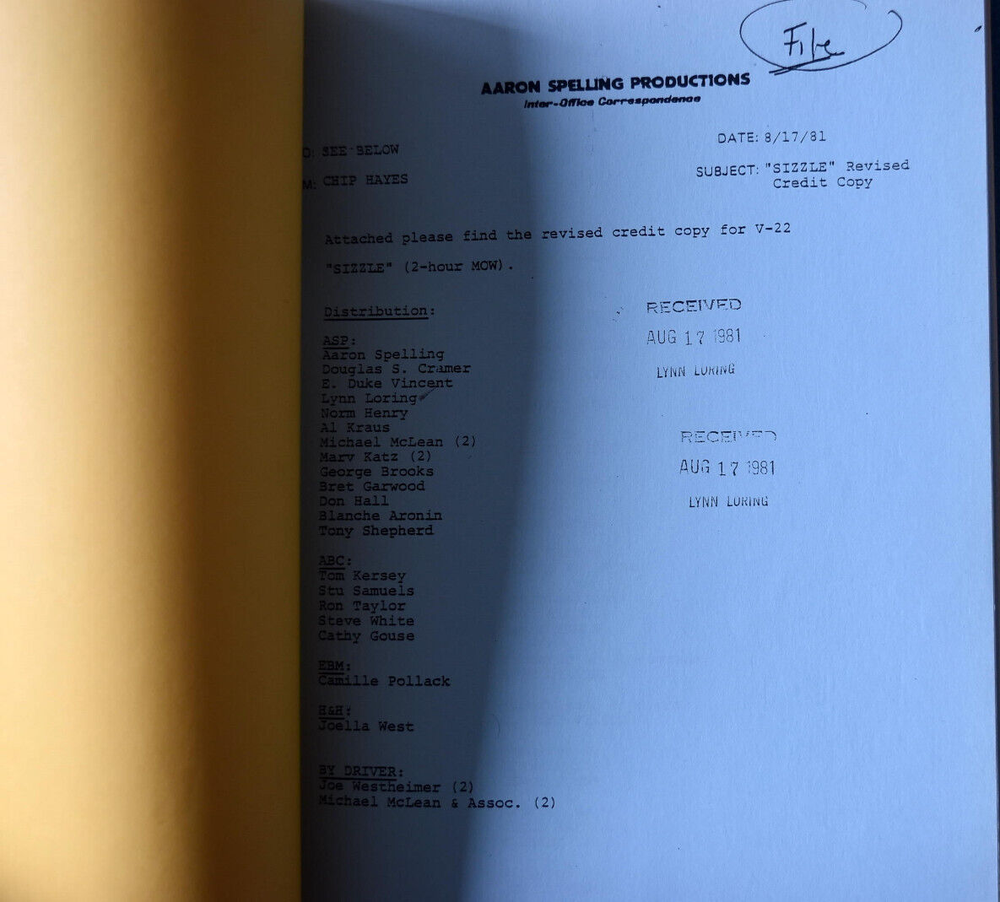 1981 " Sizzle " Original Revised Shooting Script