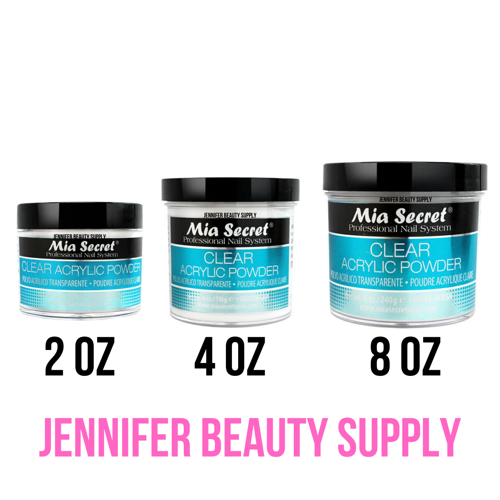 MIA SECRET CLEAR ACRYLIC POWDER 2 OZ 4 OZ 8 OZ | JENNIFER BEAUTY SUPPLY