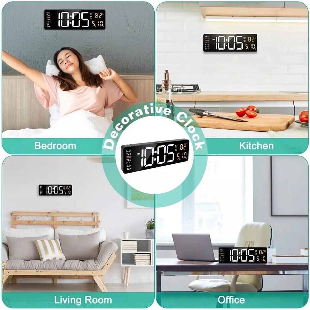 16" Digital LED Desk Alarm Clock Large LCD Display Wall Clock Remote Date Timer~