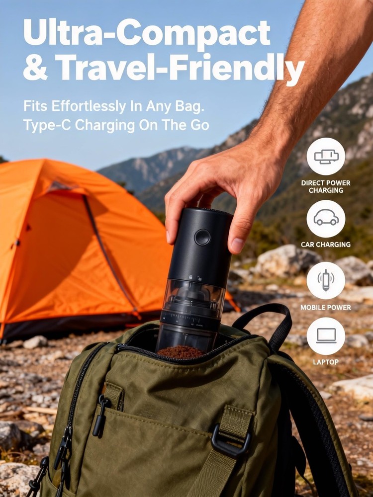 Portable Electric Burr Coffee Grinder - Grind While Charging - Visual Bean Hoppe