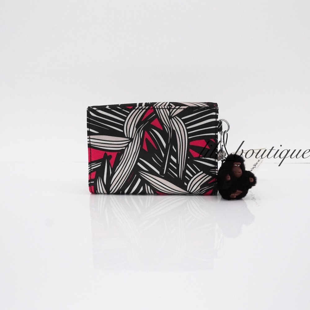 NWT Kipling AC3739 PIXI Snap Medium Trifold Wallet Polyester Bold Leaf Red Multi