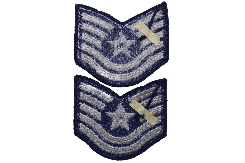 2 US Air Force Tech Sergeant Rank Patch Vtg E-6 E6 Blue Chevron Pair USAF Sew On