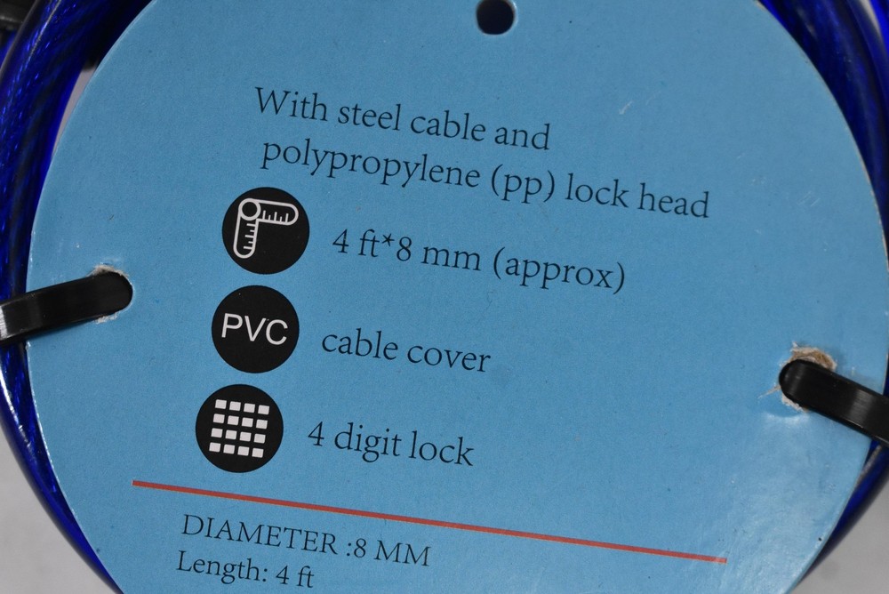 Dependable Essentials 4 Ft Combination Bike Cable Lock Medium Blue Portable