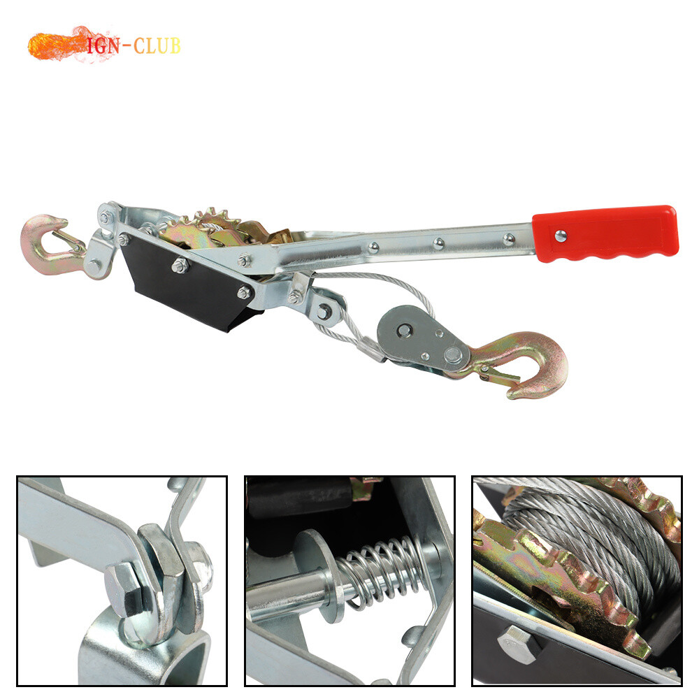 2 Ton Come Along Winch Heavy Duty 2 Hook Steel Cable Dual Gear Power Puller