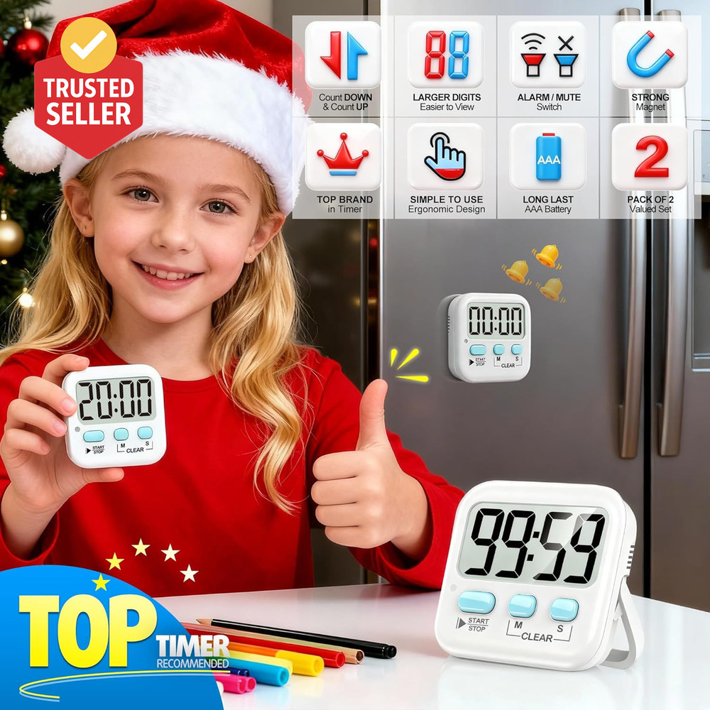 2 Pack Digital Timer for Kids, Magnetic Countdown Kitchen Timers for Cooking, Eg