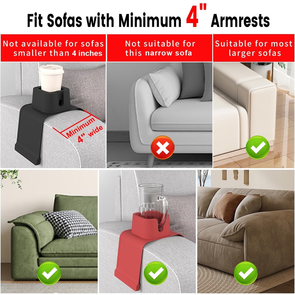 Couch Cup Holder,Anti-Spill Sofa Cup Holder Silicone Coaster,Suitable for Sof...