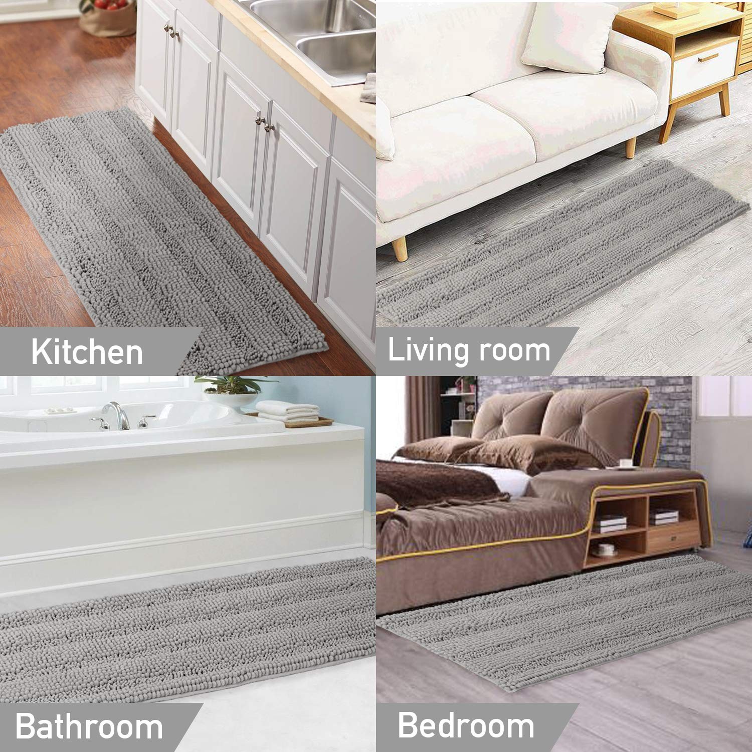 Shaggy Chenille Bath Rug 47x17 Non-Slip Washable Floor Mat Large Soft Runner