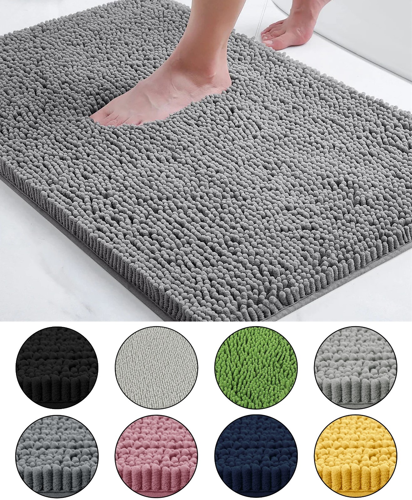 23"x15" - Soft Cozy Plush Chenille Bath Mat Highly Absorbent Bathroom Rug