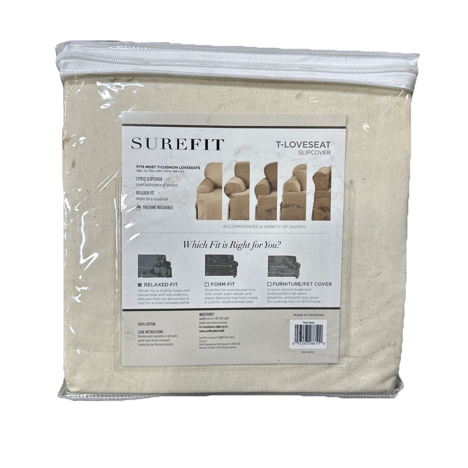 SureFit Cotton Duck Canvas T Cushion Loveseat Slipcovers, Loveseat Cover Cott...