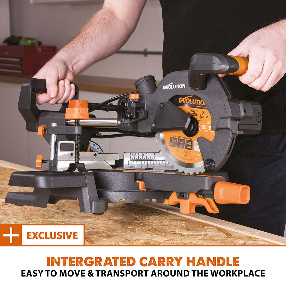 Evolution R185SMS+: Single Bevel Sliding Miter Saw With 7-1/4 in. Multi-Material
