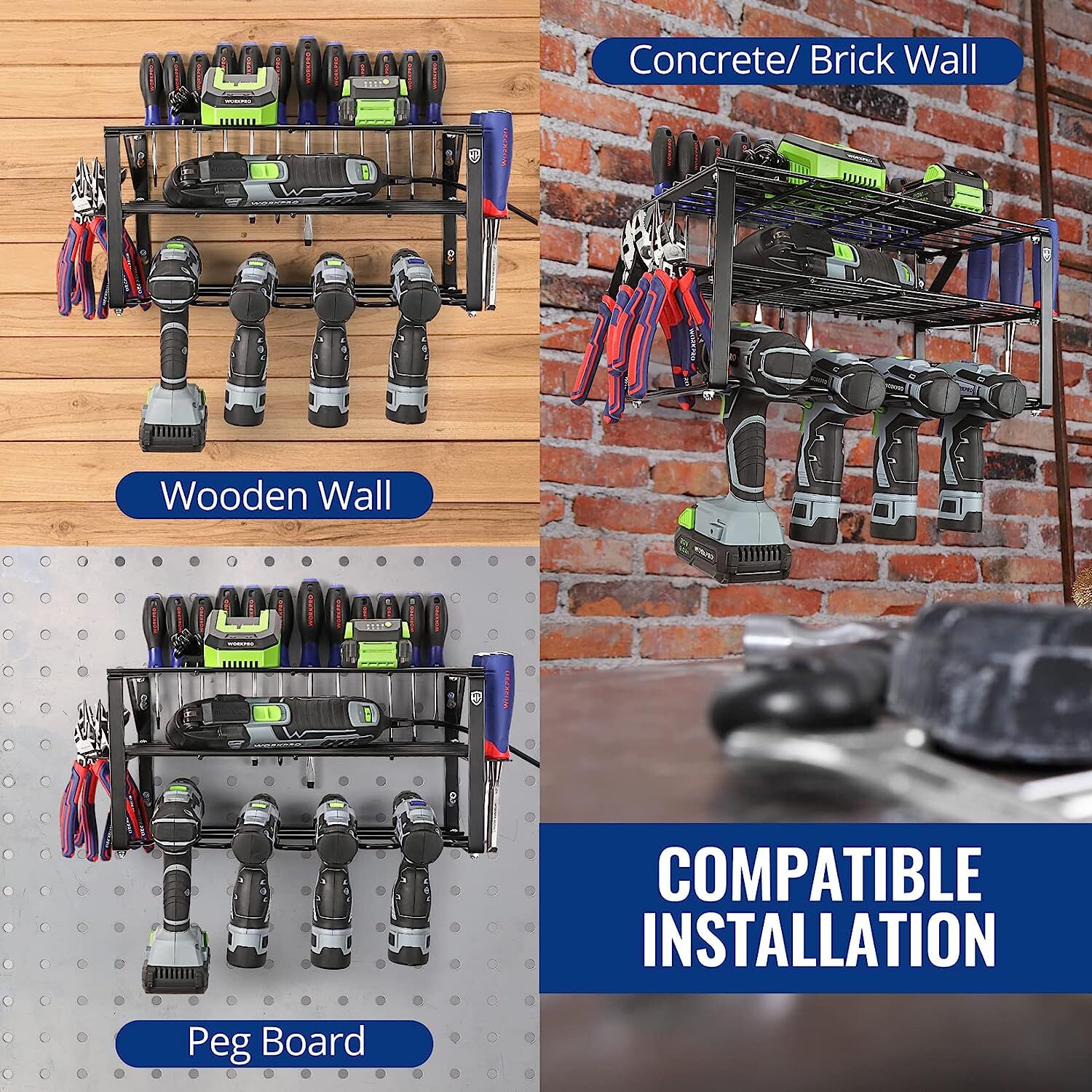 Power Tool Organizer Wall Mounted Power Tool Rack for Cordless Drill Storage