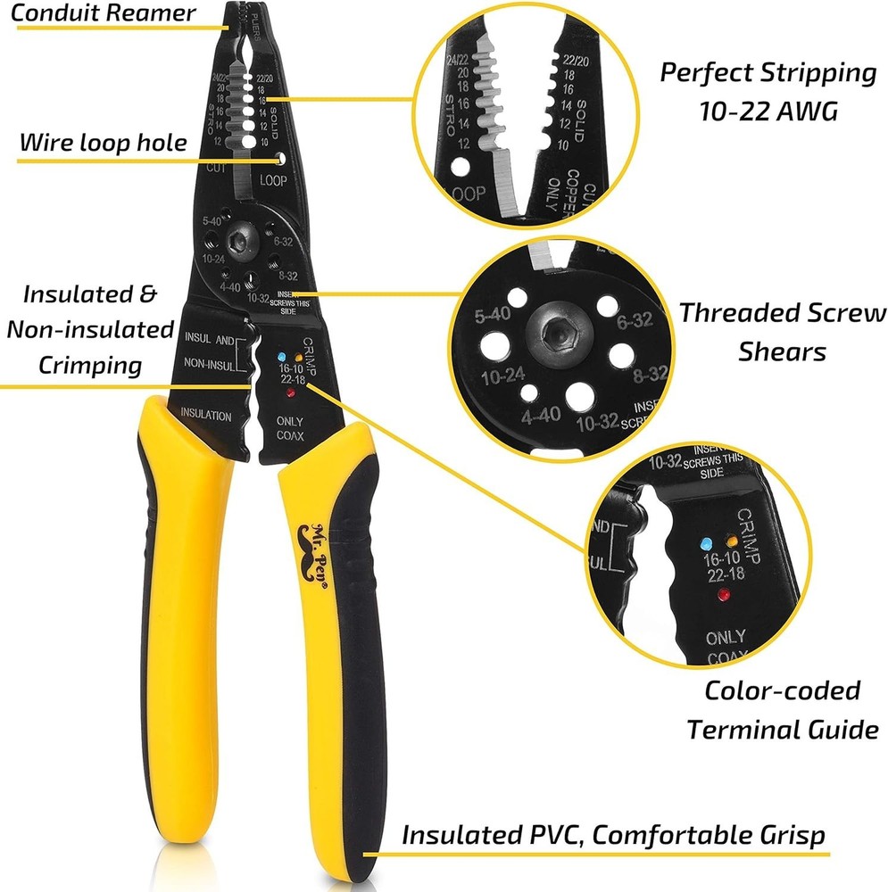 Versatile Wire Stripper and Cutter - 8-Inch Tool for Electrical and DIY Projects