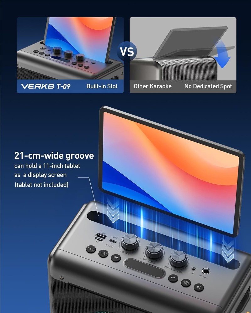 VERKB Karaoke Machine with 2 Wireless Microphones Portable Bluetooth Speaker ...