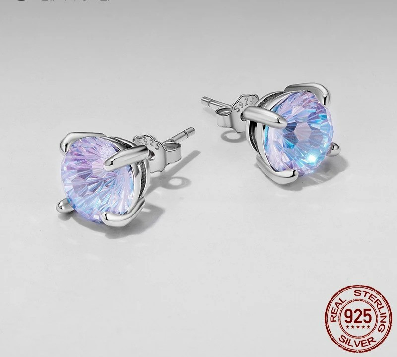 Amethyst Firework Cut Gem 925 Sterling Silver Sparkling Stud Earrings