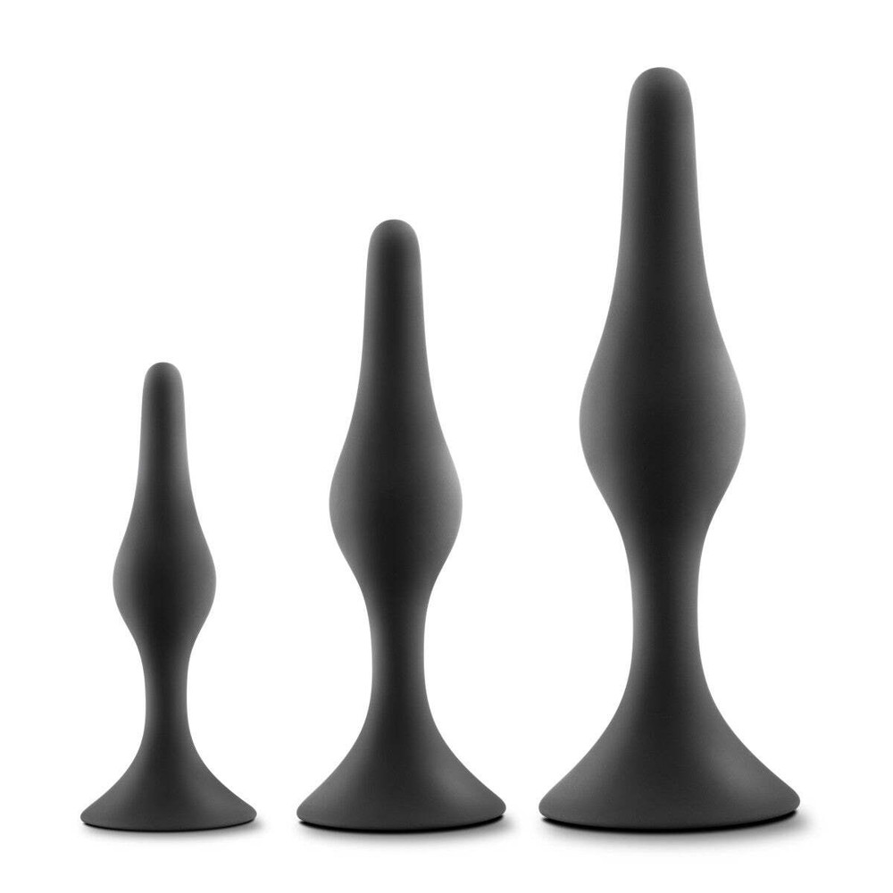 Blush Luxe Beginner Silicone Satin Smooth Anal Training Plug Kit  Suction Cup