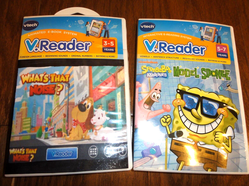VTECH V.READER GAMES LOT 2 - Spongebob Model & What's that noise?