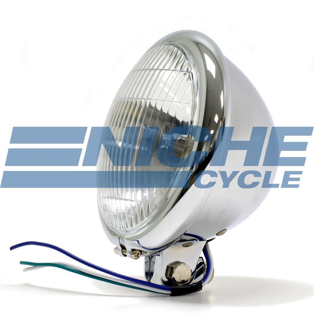 Bates Style 5.75" Chrome Headlight Assembly Blue Dot Chopper Bobber