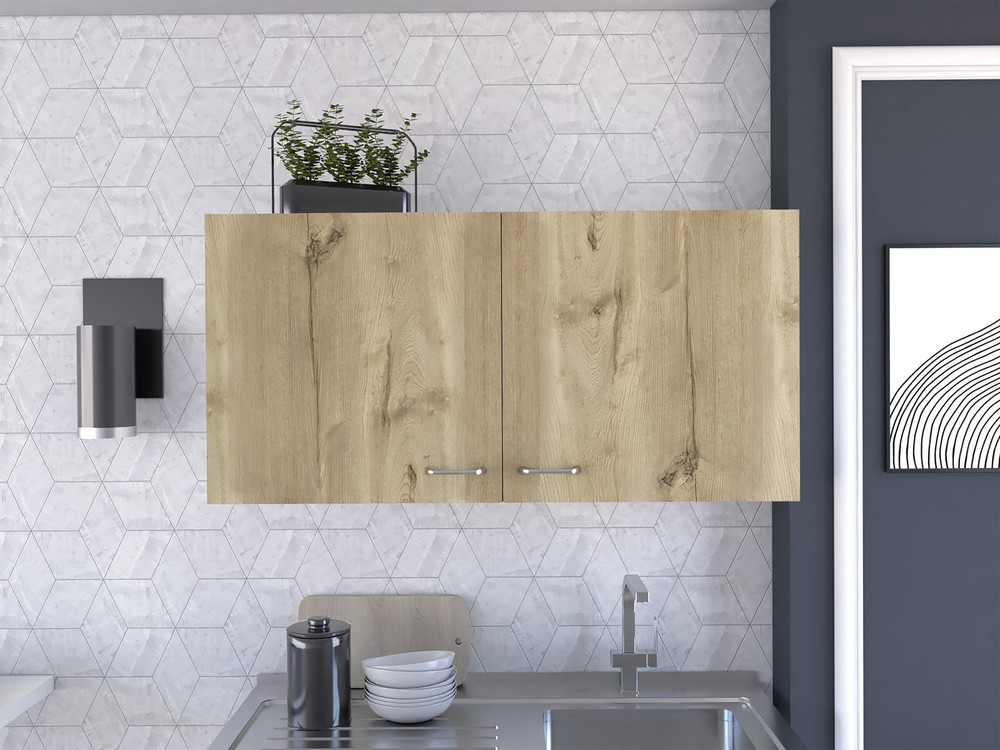White and Light Oak Rectangle 2-Door Wall Cabinet